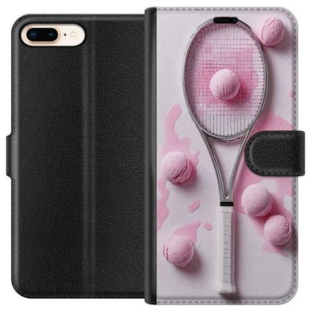 Kompatibel Tegnebogsetui til Apple Apple iPhone 7 Plus Rosa glaskugler og tennisketsjer i et kreativt stillbillede med legende popfølelse og moderne
