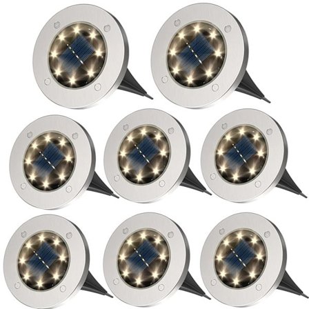 Solcellelamper utendørs hage 8 LED, utendørs solbakkelys for landskap, gangvei, plen, stigårdstrapper gjerder, hagedekor (varm hvit)