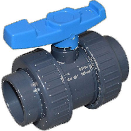 Kugleventil 50mm - Fremstillet af PVC - Med tilslutning på begge sider - 50mm muffe - Grå