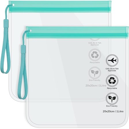 Klar toilettaske til rejser - TSA-godkendt toilettaske til væsker i lufthavnen, 20 x 20 cm, rejsetilbehør, toilettasker til ferie