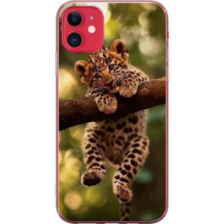 Kompatibel Mobilcover til Apple iPhone 11 Leopardunge liggende på gren med store øjne blød pels varm jungle følelse og naturinspireret legende motiv