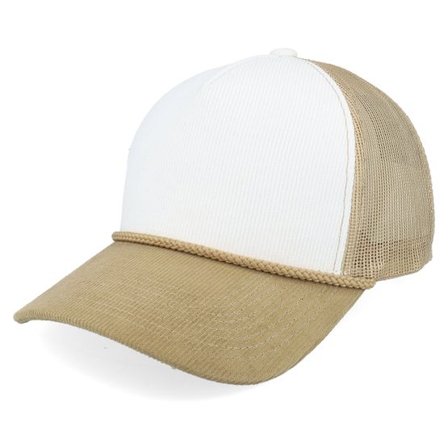 Equip - Vit trucker Keps - Blank Rope Cord Off White/Khaki A-frame Trucker @ Hatstore