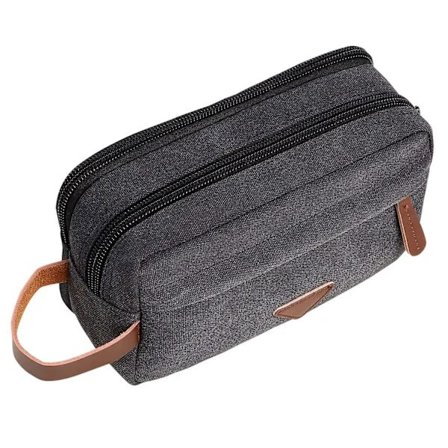 Men's Dopp Kit Dual Compartment Canvas Leather Toiletry Bag Cosmetic Makeup Organizer Shaving Kit Black