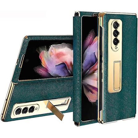 SBSG Fodral för Samsung Galaxy Z Fold 3 Lyxigt Läder Hybrid Plätering PC med Stativskydd Stötsäkert Skyddande Vikbart Fodral för Samsung Galaxy Z Fold