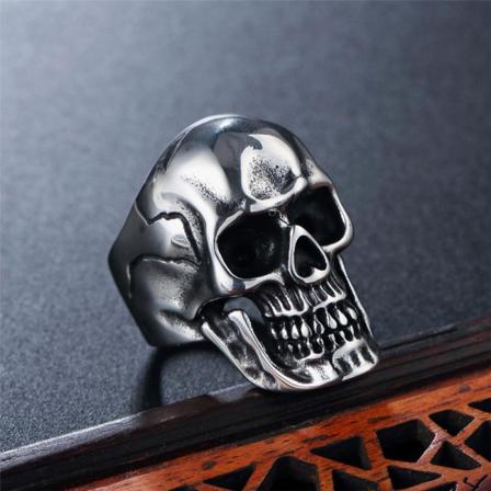 Ring Med Detaljerad Döskalle Tänder Ihålig Käke Skalle Ögonhåla Silver One Size