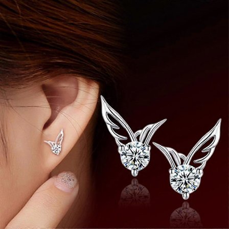 Girls Women Cute Angel Wings Rhinestone Earrings Jewelry Gift