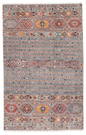 Anudada A Mano Shabargan Alfombra 195X307 De Lana Gris Oscuro/Rojo Oscuro