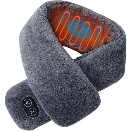 USB-uppvärmd halsduk Elektrisk uppvärmd nackstöd med massage 4 lägen Massageläge med 3 justerbar temperatur Tvättbar Grå