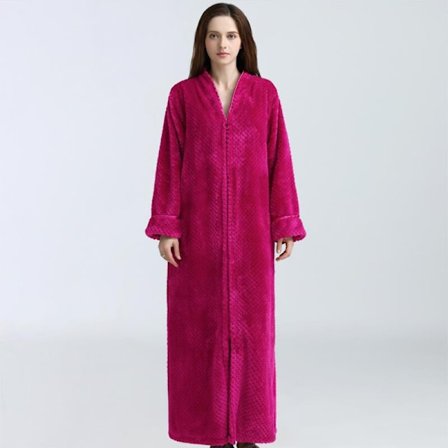 Lynlås Morgenkåbe til Kvinder Flanel Fleece Robe Vintervarm Huskjole Natkjole Rose Red