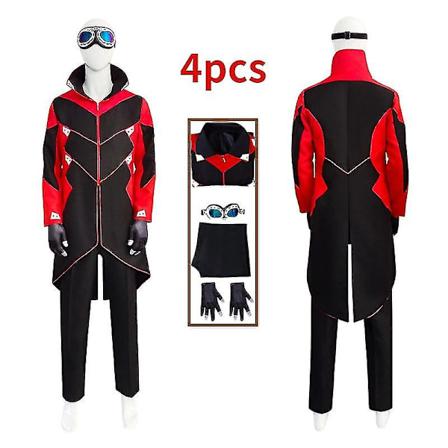 Dr. Eggman Cosplay Jakke Bukser Kostyme Menn Halloween Ivo Robotnik Trench Uniform Briller Hansker Karneval Fest Klær 4pcs S