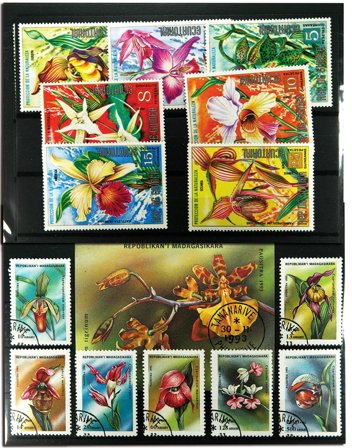 Orkideer 1 miniark, 5 sæt og 40 forsk. frimærker