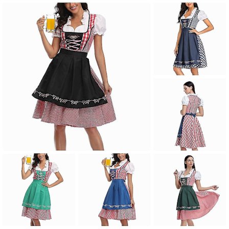 Kvinnors Oktoberfest Beer aid Costume Bavarian Traditional Dirndl Dress W