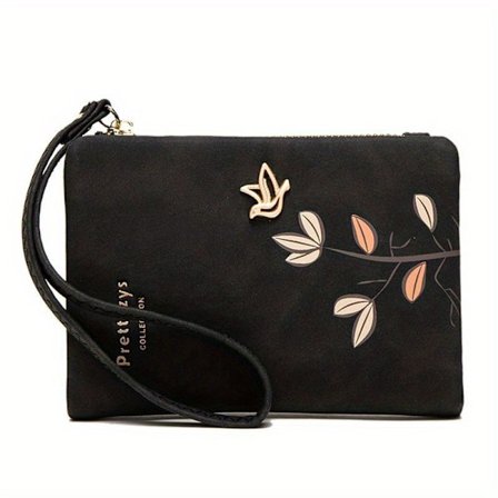 Stilfuld Dame Kort Pung med Håndledsrem Beige Blomstret