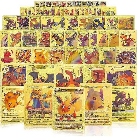 55 stk. Guldfolie Kortpakke - Gyldne Samlekort til Børn, Fødselsdagsfest Gave Sæt