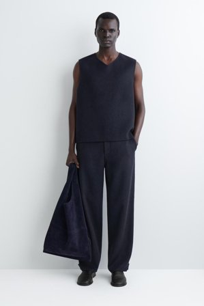 COS Men's Double-Faced Wool V-Neck Vest in Blue