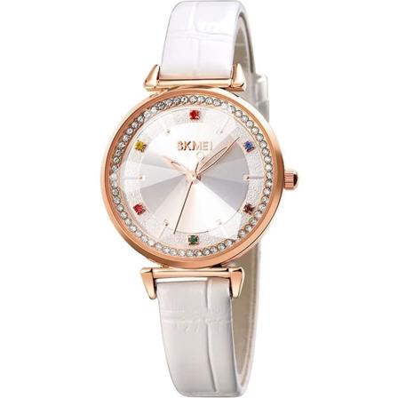 Elegant Kvarts Armbandsur i Läder, Vattentätt white