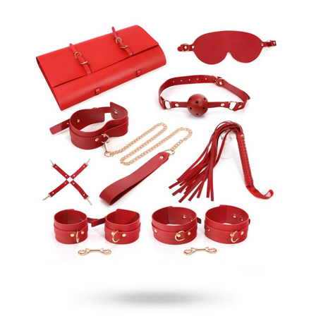 7-pcs Bondage Set With Bag Red - Sexleker Vuxen: Bondage & Fetish