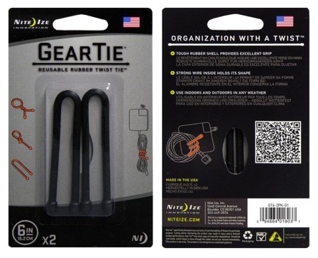 Nite Ize Gear Tie 6-Black 2-pack