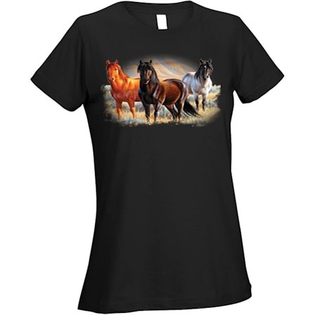 T-shirt dam, tre hästar: svart (xl)