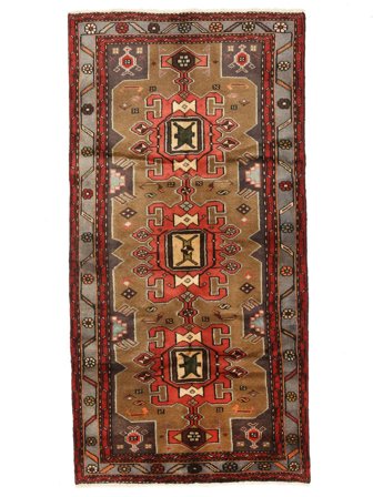 Hamadan Rug 97X192 Brown/Dark Red Wool, Persia