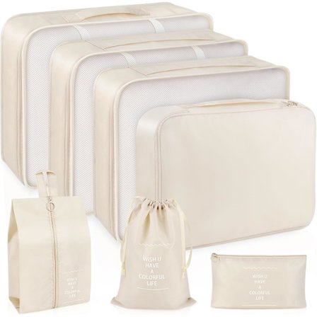 Pieces Bagasjeorganisatorer for reise, koffertorganisator pakkekuber, vanntett reisesett (beige)