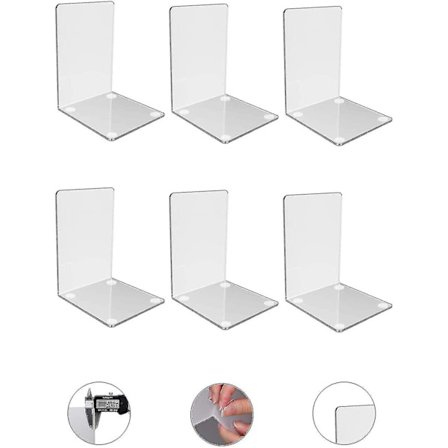 Bogstøtter, Plastik Akryl Bogstøtter, 6 Pakke Klar Akryl Skridsikker Bogstøtter