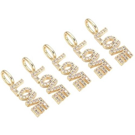 1 Ask 5 Stk Guld Kärlek Berlocker Zirkonia Mikro Pave Kubisk Ord Hängande Smycken Mässing CZ Stenar Ord Berlocker Pärlor för Smyckestillverkning 