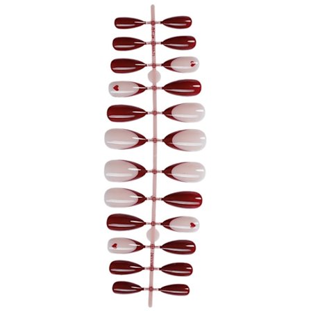 Mandelformade Alla Hjärtans Dag Lösnaglar med Hjärtmotiv Franska Toppar Tryck På Naglar