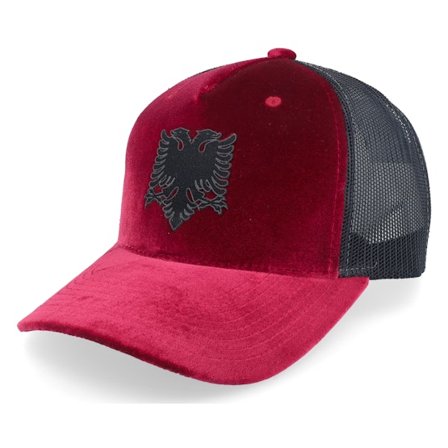 Iconic - Rosso trucker Cappellino - Albanian Eagle Patch Velvet Red/Black Trucker @ Hatstore