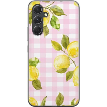 Kompatibel Mobilcover til Samsung Galaxy S24 Citron mønster lyserød gingham