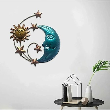 Metallveggdekor, Solmåneveggdekor, Metallveggskulpturer, 3D-hengende ornamenter, Dekorativ veggstatue, Stue-sofa, Moderne minimalistisk veggdekor