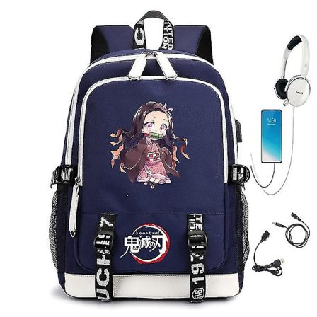 Demon Slayer USB-gränssnitt Student Ryggsäck Datorväska
