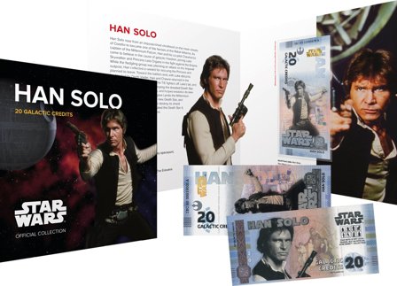 Star Wars - Han Solo - Certificeret 20 Galactic Credits souvenir pengeseddel i folder