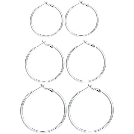 3 Par Hoop Örhängen - Big Hoop Örhängen Set Silver Hoop Örhängen För Kvinnor Flickor Alla hjärtans dag presenter (40/50/60 mm)