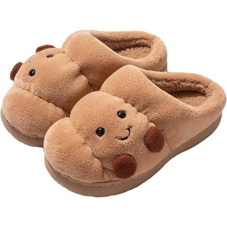 Plysjtøfler med croissantmønster for par, sklisikre tøfler for soverommet, søte varme vintersko for innendørs bruk, myke tøfler for par