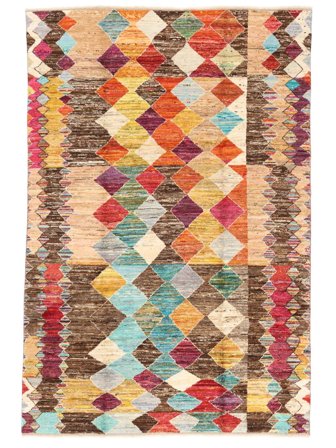 Annodato A Mano Berber Colourful Tappeto 202X300 Di Lana Marrone/Arancione