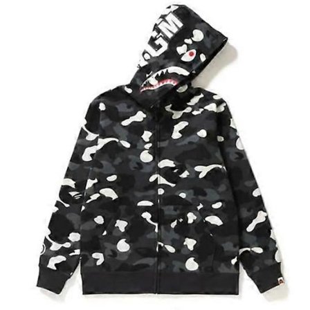 BAPE WGM Camo 3D Hettegenser med Glidelås Hai-Genser for Barn Gutter Jenter Ungdom Casual Jakke