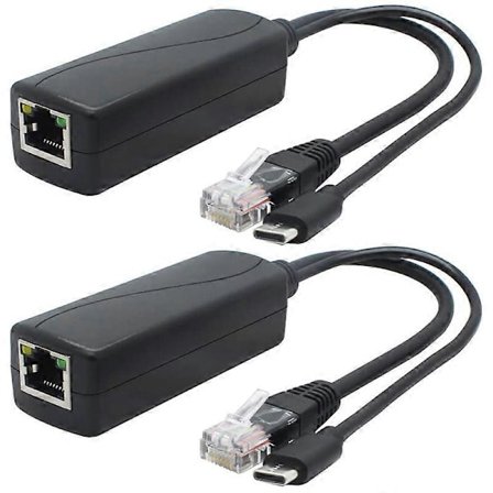 2-pak 5V Gigabit PoE Splitter, USB Type C, 48V til 5V 2.4A Adapter, IEEE 802.3Af Kompatibel