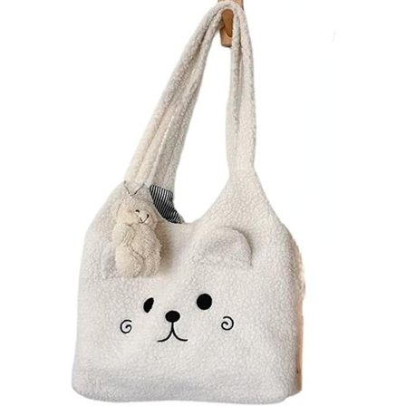Fluffy Underarm Bag Y2K Pehmeä Plussinen Tote-laukku Söpö Piirretty Karhu Esteettinen Olkalaukku Tarvikkeet Syksyyn Talveen (Beige)