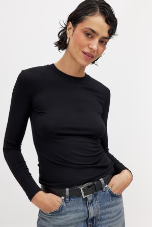 NA-KD Basic Round Neck Long Sleeve Top - Basic toppe - Sort - XS (EU 32)
