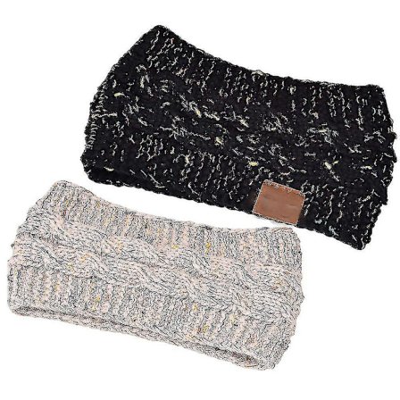 Vintervarmt pannebånd for kvinner, mykt fleecefôret tykt kabelstrikket pannebånd (2 stk), hårtilbehør vinter damer prikket garn ullstrikket pannebånd 