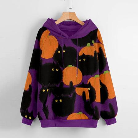 Dam Pumpa Print Toppar Dragsko Långärmad Pullover Hoodies