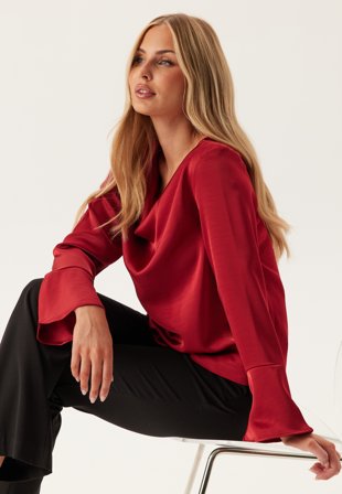 Object Collectors Item - Objchilli L/S RE WATERFALL TOP - Karanda Red - Kläder - - Bubbleroom
