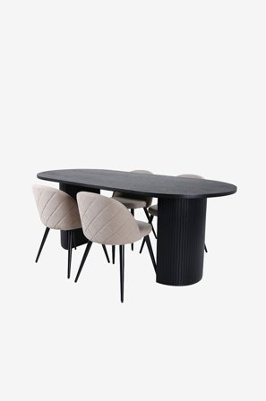 Venture Home - Matgrupp Bianca med 4 st matstolar Velvet Stitches - Svart - Matgrupper - Från Homeroom