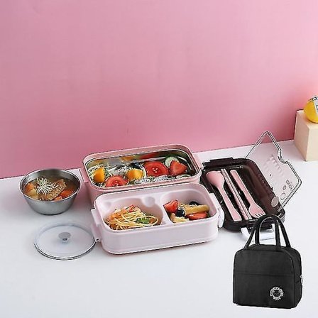 Pink Lunch Box Bento Box Dobbelt til Studerende og Kontoransatte