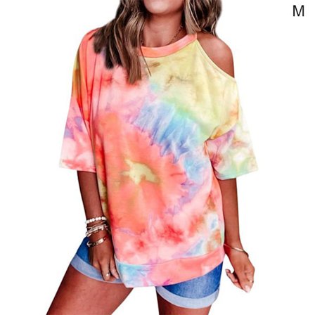 Dame T-shirt Tie-dye printet løs top kold skulder bluse