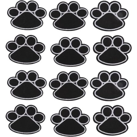 12 stycken broderade med tassavtryck, söta svarta valp tassar, enkelt att stryka på fickorna