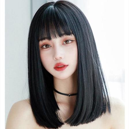 Lisa samme tegneserie qi-lugg svart middels til lang rett hår ruili søt mote hel parykk full parykk Natural black simulation big scalp