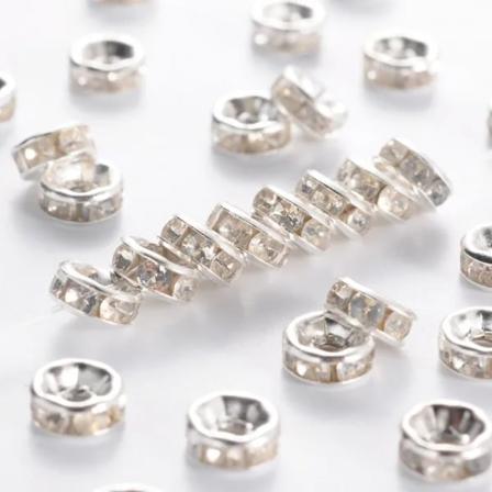 6mm avstandsperle, sølv/klar, 50 % sølv håndlaget perlearmbånds-pynttilbehør silver