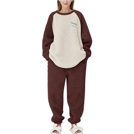 Dame Fluffy Pyjamas Set Fleecegenserbukser Løs plysj